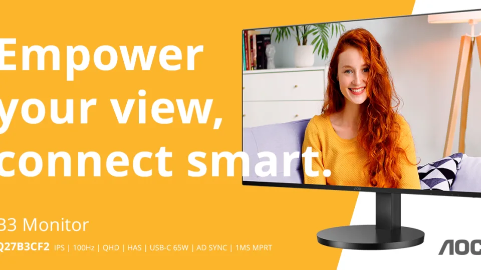 Atraskite QHD aiškumą ir 100 Hz atnaujinimo dažnį su AOC USB-C monitoriumi Q27B3CF2 namams ir biurui